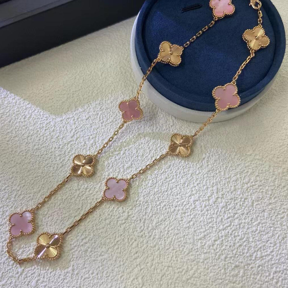 VCA CLOVER 10 MOTIFS LASER PINK MOP NECKLACE