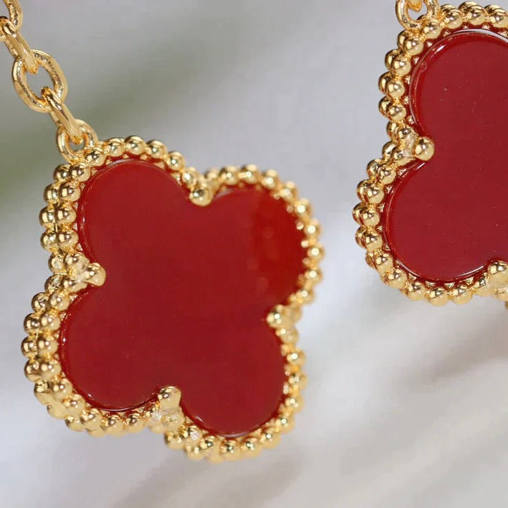 VCA CLOVER 2 MOTIF TIGER EYE CARNELIAN EARRINGS