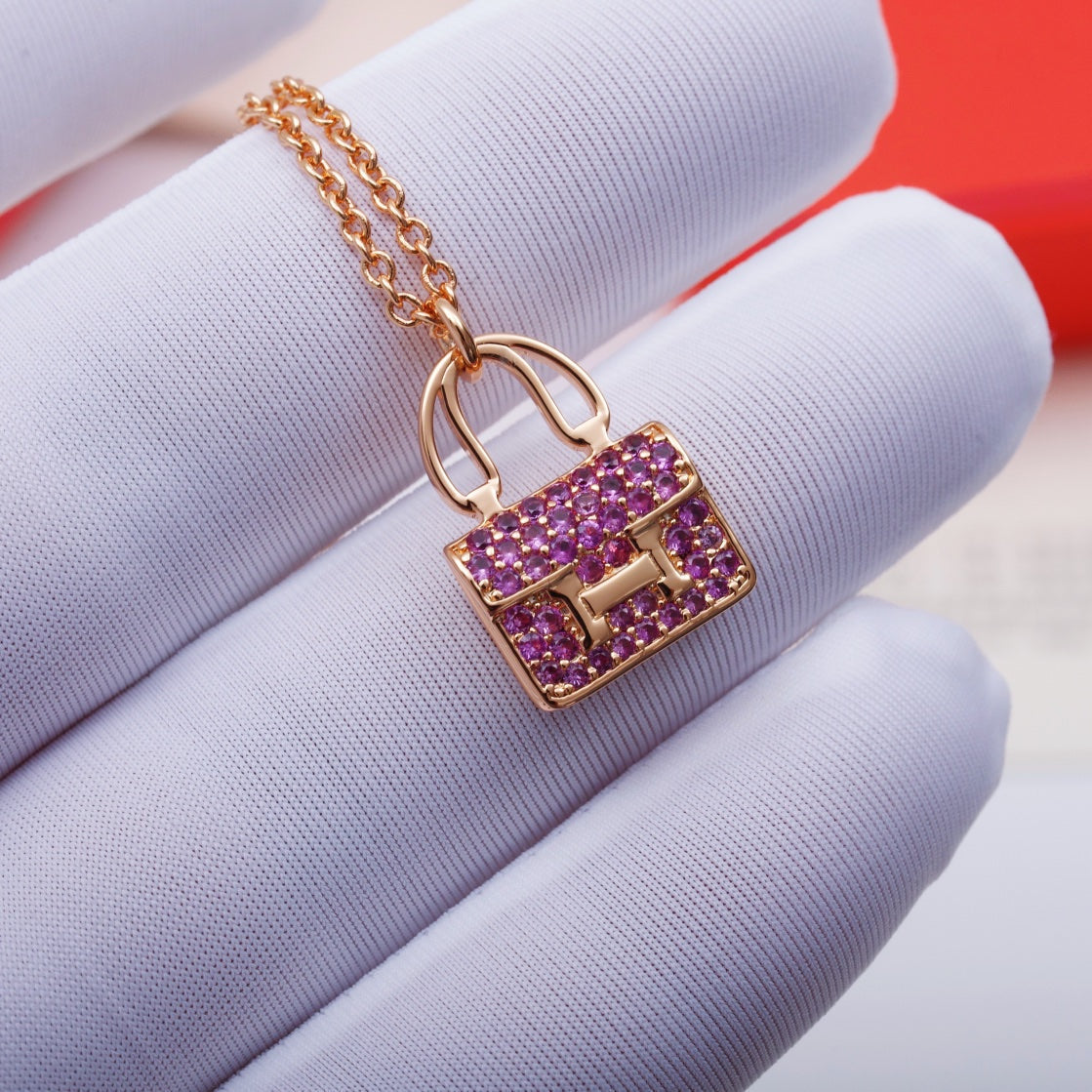 HERMES CONSTANCE PEDANT PURPLE DIAMOND NECKLACE