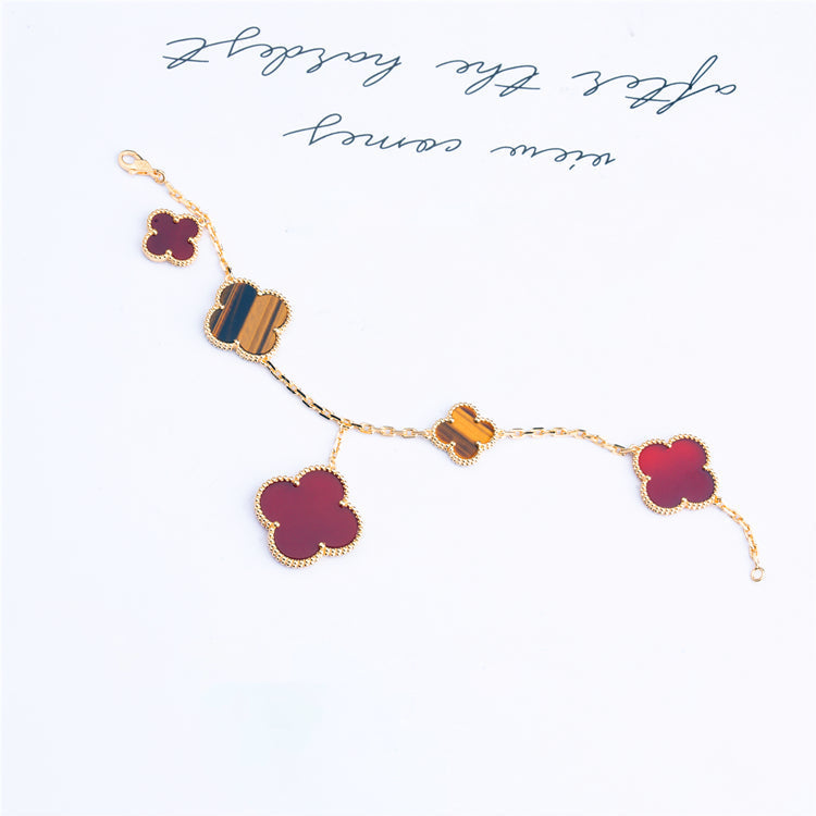 VCA CLOVER BRACELET 5 MOTIFS CARNELIAN TIGER EYE