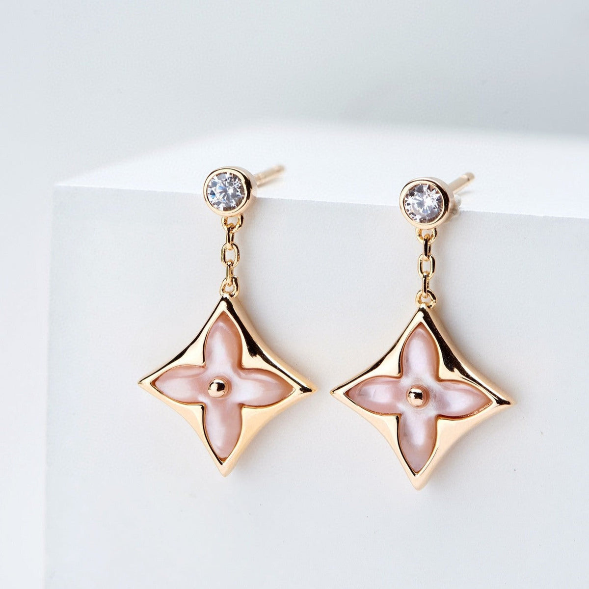 LOUIS VUITTON DOUBLE STAR PINK GOLD MOP DROP EARRINGS