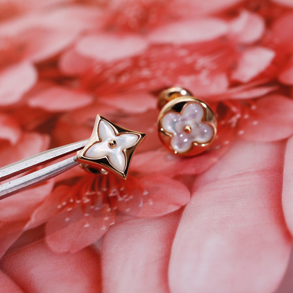 LOUIS VUITTON STAR AND SUN PINK GOLD MOP STUD EARRINGS