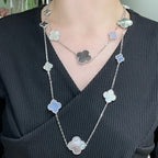 VCA CLOVER 16 MOTIF CHALCEDONY MOP SILVER NECKLACE