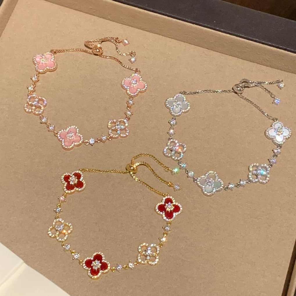 VCA CLOVER 5 MOTIF PINK BLUE RED WHITE BRACELET