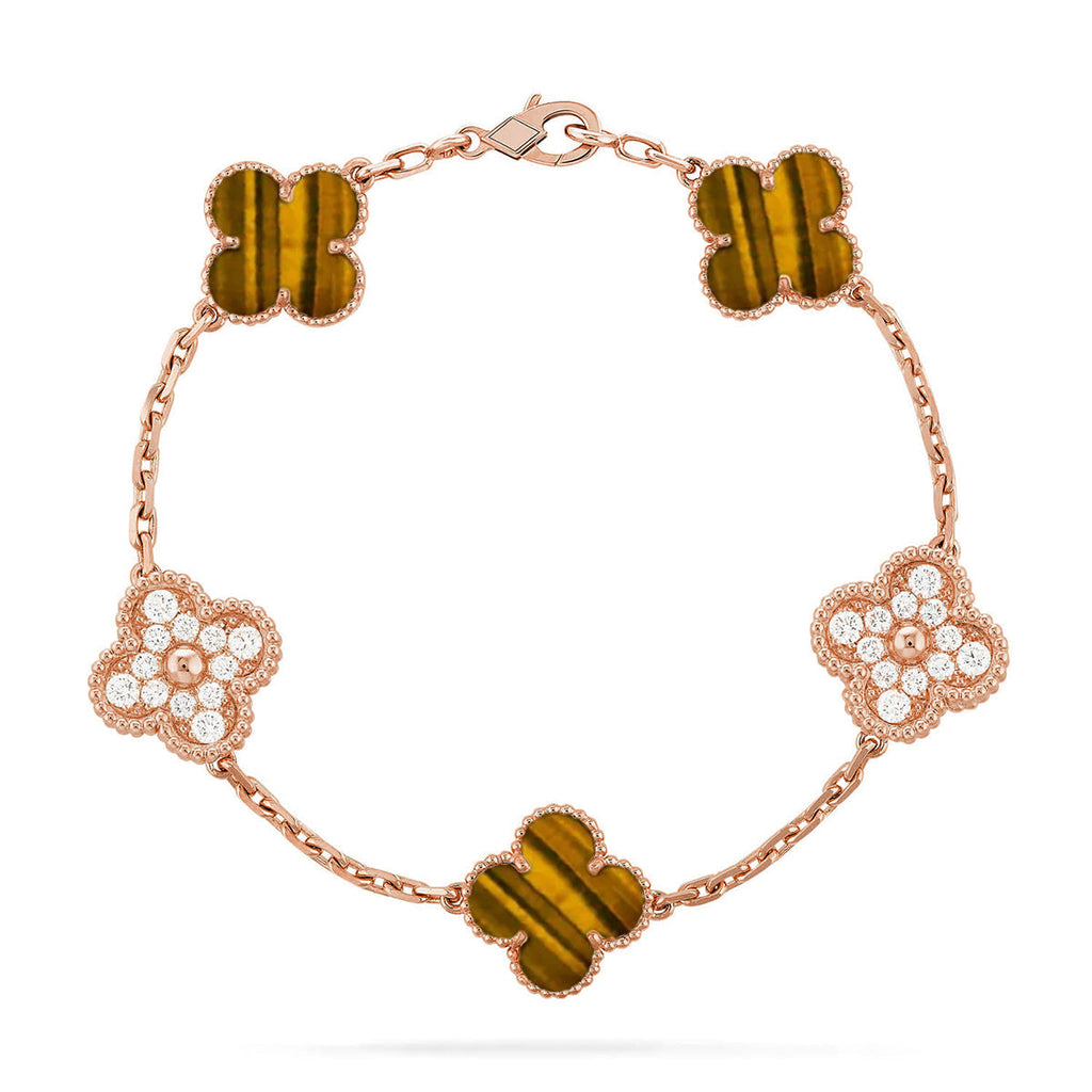 VCA CLOVER 5 MOTIFS TIGER EYE BRACELET COLLECTION