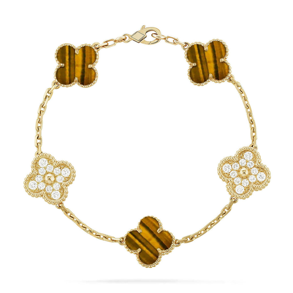 VCA CLOVER 5 MOTIFS TIGER EYE BRACELET COLLECTION