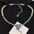 Chanel Blue Heart Pearl Diamond Necklace