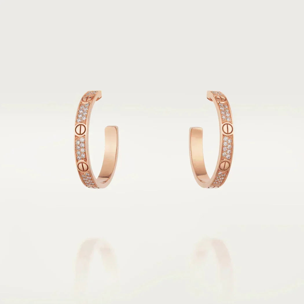 CARTIER LOVE DIAMOND PINK GOLD HOOP EARRINGS