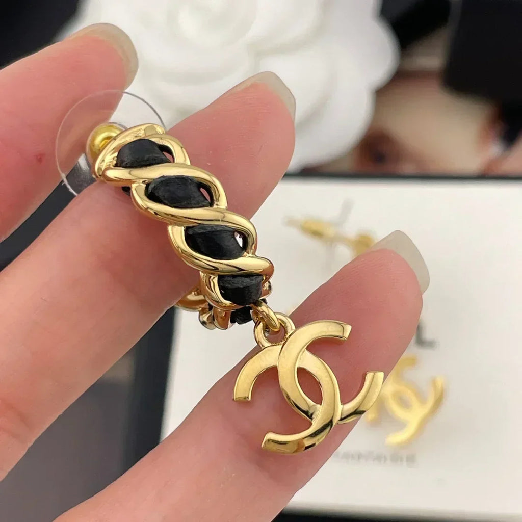 Chanel Black Leather Earrings