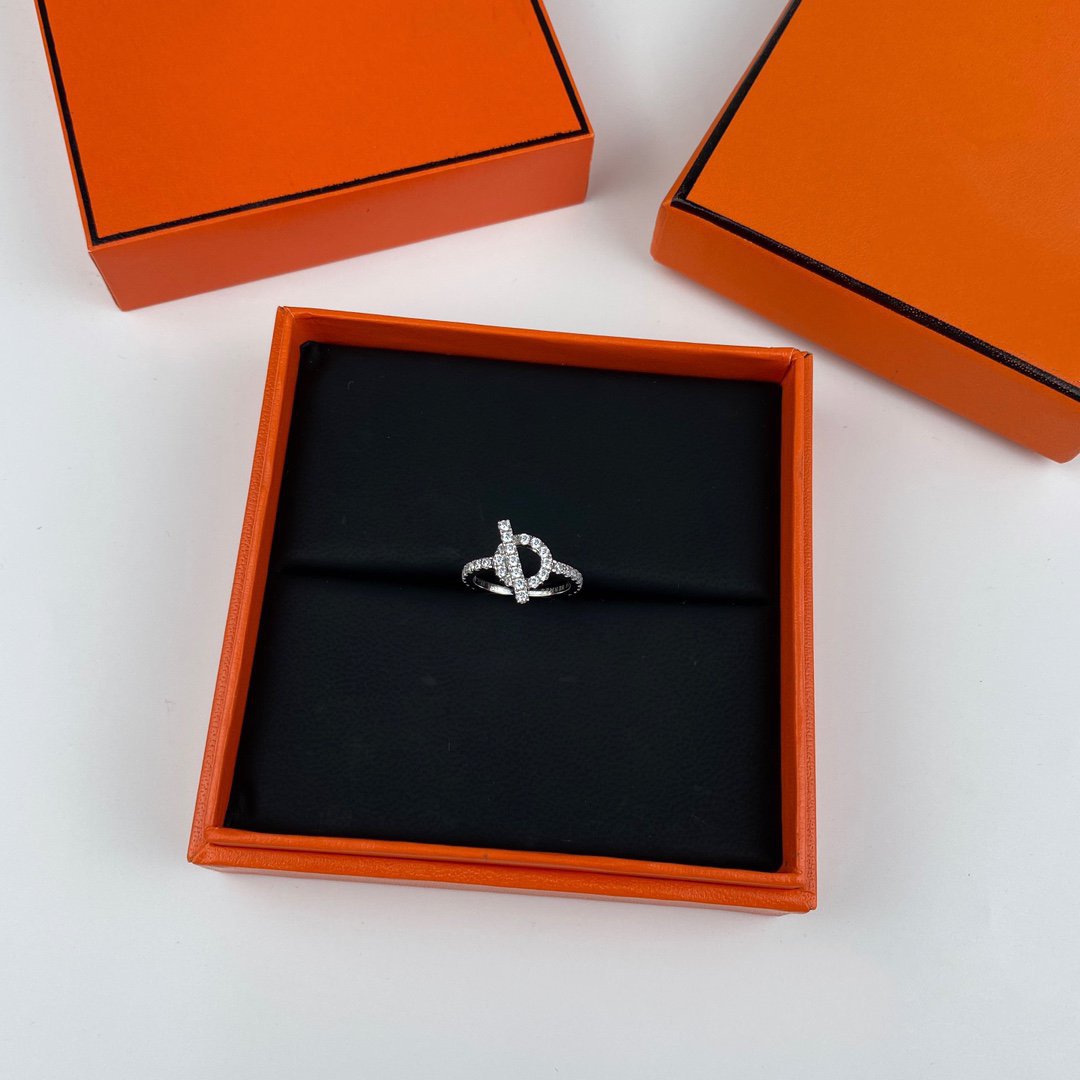 HERMES ECHAPPEE RING SILVER DIAMOND