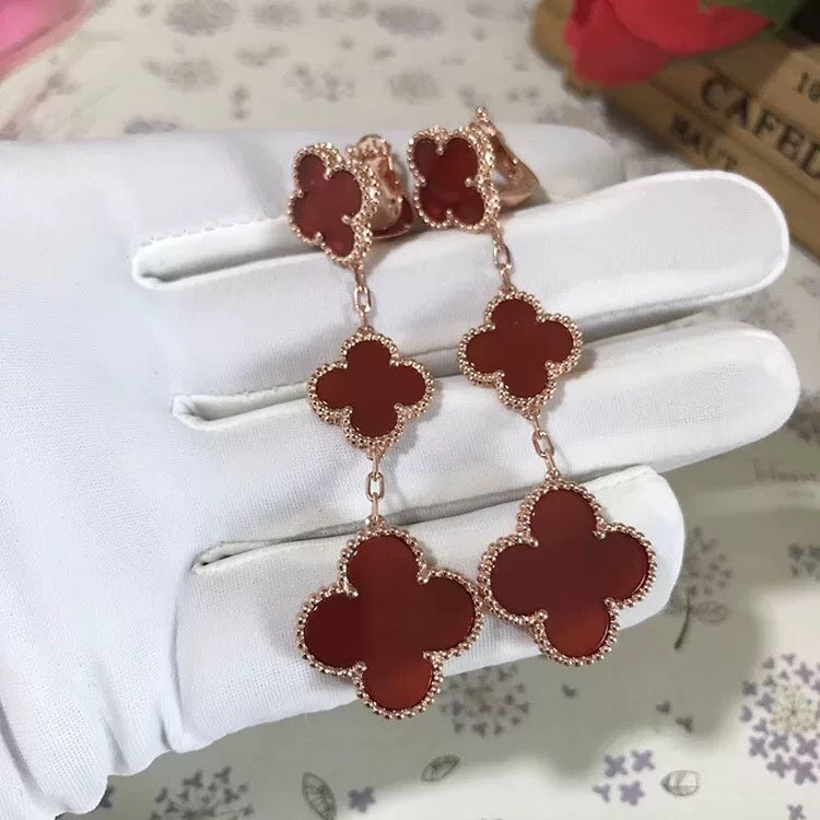 VCA CLOVER 3 MOTIF CARNELIAN DROP EARRINGS