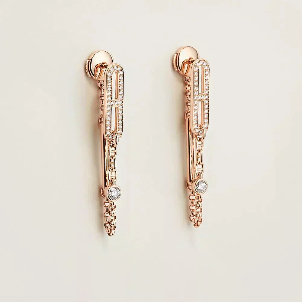 HERMES CHAINE CHAOS DIAMOND DROP EARRINGS