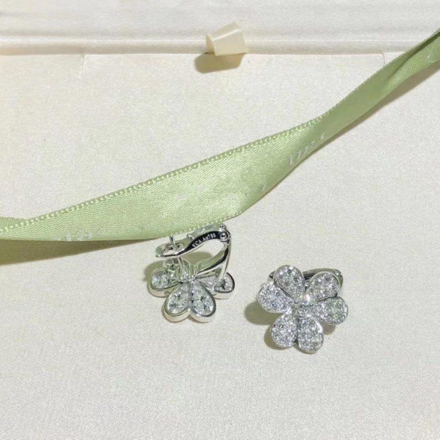 VCA FRIVOLE SILVER FLOWER DIAMOND EARRINGS
