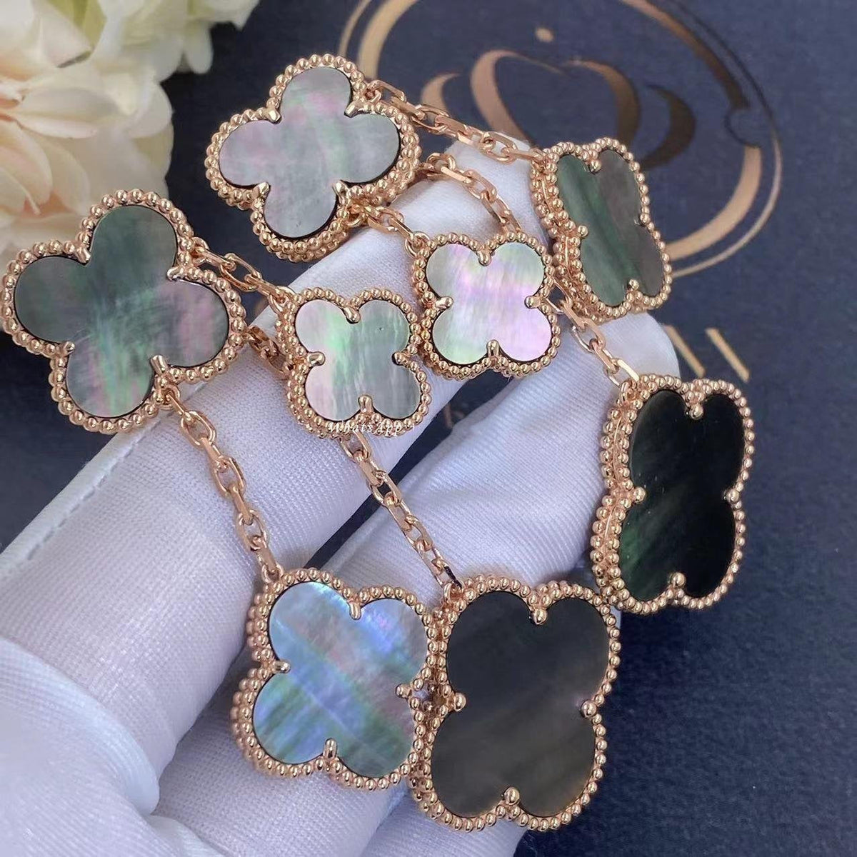 VCA CLOVER EARRINGS DARK MOP 4 MOTIFS ROSE GOLD
