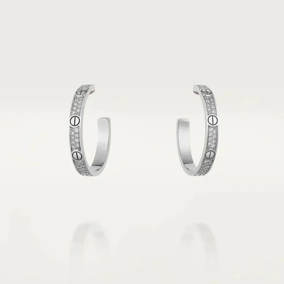 CARTIER LOVE DIAMOND SILVER HOOP EARRINGS